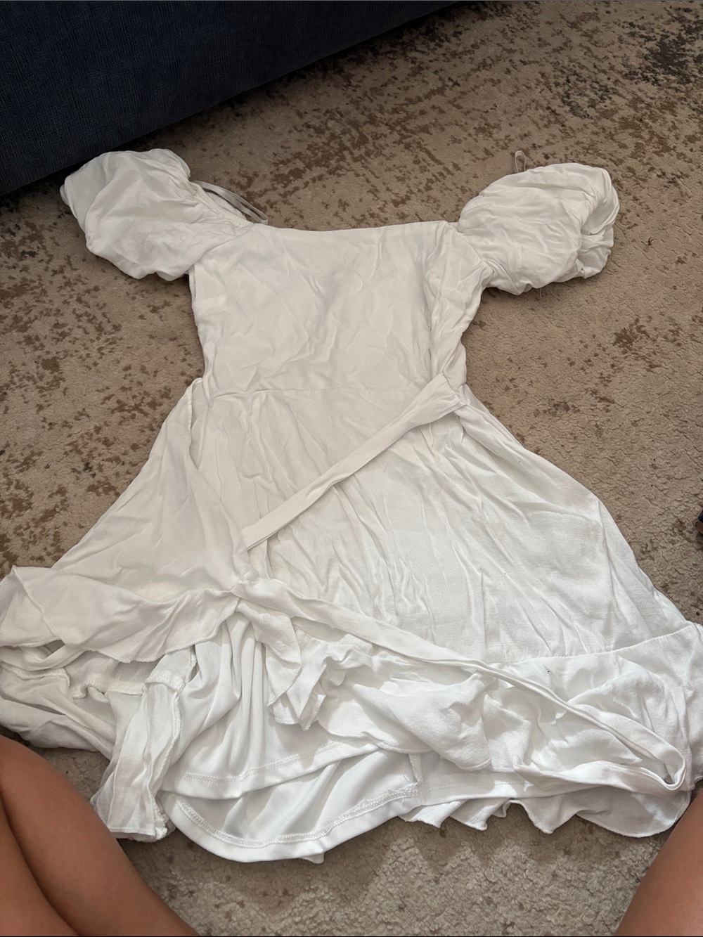 White Puff Sleeve Wrap Dress - Women